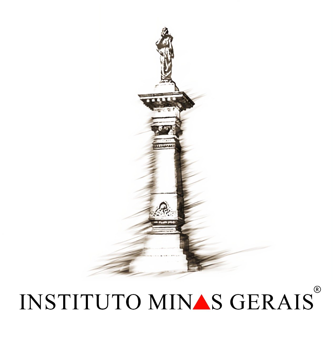 Estátua de homem segurando uma tocha, em preto e branco, representando símbolo de conhecimento e inovação